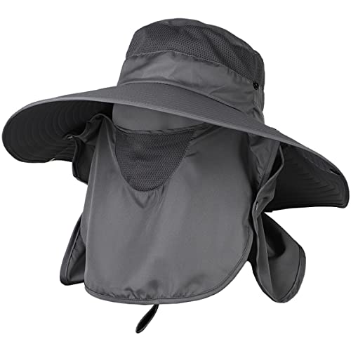Image of Women Wide Brim Face Mask Sun Hat Detachable Neck Face Flap Ponytail UV Protection Visor Hat Garden Fishing Hiking