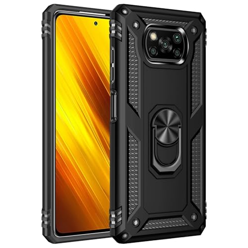 Max Power Digital Funda para móvil Xiaomi Poco X3 NFC/Poco X3 Pro con Anillo Giratorio 360 Metálico Imán Carcasa Magnética Rígida Antigolpes Resistente Soporte Bumper Case (Xiaomi Poco X3, Negro)