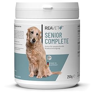 ReaVET Senior Complete Powder for Older Dogs – Minerals, Amino Acids & Vitamins for Old Dogs, Memory & Heart Function, Vitality, Agility, Senior Food