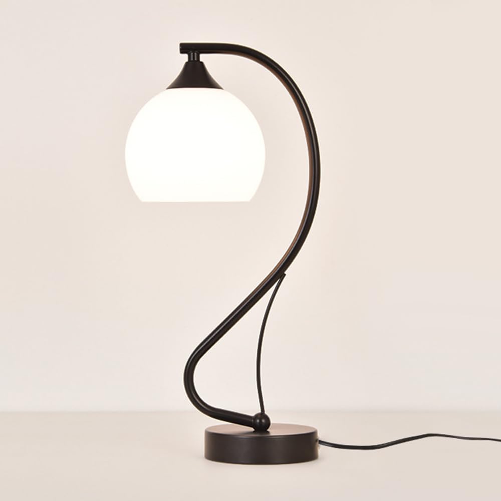 Elksdut Glass Lamp Bedside Decoration Table Lamp with Glass Flower Lampshade, E27 Desk Lamps, Metal Nightstand Lamp for Girls, Living Room Bedroom Dresser Restaurant