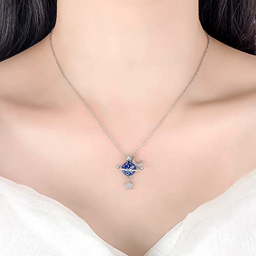 To My Daughter Star Moon Planet Necklace Moon & Stars Planet Cubic-Zirconia Necklace with Gift Card Sapphires Charms Pendant Necklace Birthday Graduation Gift for Daughter3