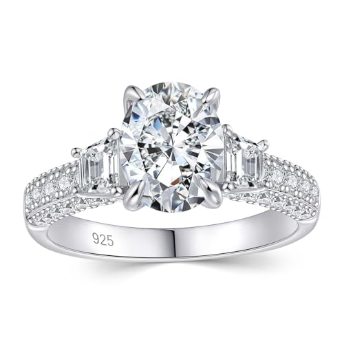 Newshe Jewellery Moissanite Engagement Rings for Women 925 Sterling Silver Oval Cut Wedding Ring for Her Size 5-10