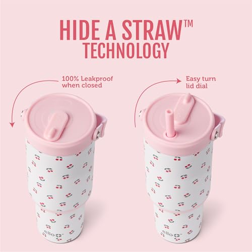 Image of Ello Oasis Go+ 32oz Tumbler with Top Handle and Retracting Straw | Reusable Insulated Stainless Steel Cup, 100% Leakproof Water Bottle, 24 Hours Cold, Cup Holder Friendly For Travel | Cherry Jubilee