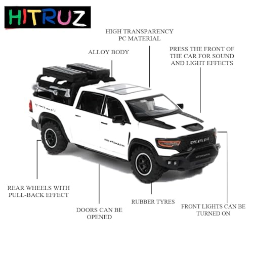 HITRUZ RAM Mammoth 1:32 Scale White Alloy Metal Pick-Up Toy Truck - Image 3