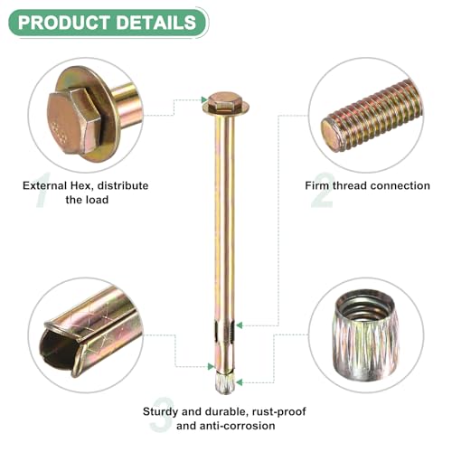 Image of M METERXITY 20-Pack Hex Expansion Bolt, M8x150mm Colored Galvanized Iron-Carbon Steel External Hex Expansion Bolts, Anti-Corrosion Metal Bolt for Concrete /Dry Brick /Block Walls