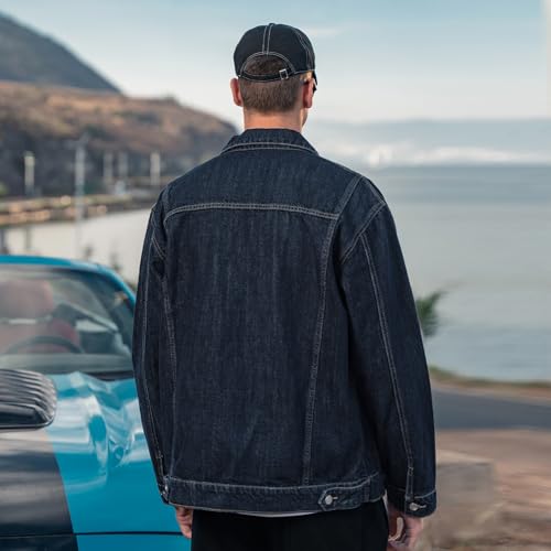 Image of Denim Jacket Men Vintage Autumn and Winter Tops Mens Denim Trucker Jacket