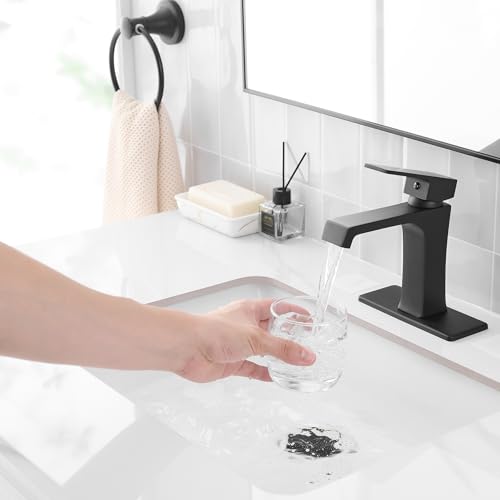 YEUALUQAN Waterfall Bathroom Faucet Black Bathroom Sink Faucet, Modern Single Hole Bathroom Faucet, Single Handle RV Sink Vanity Faucet—Includes Pop-Up Drain, Suitable for 1-Hole or 3-Hole - image 2