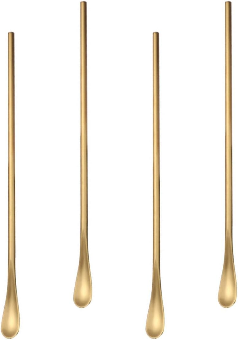 4pcs Golden Stainless Steel Stirring Spoons Long Handle, Multi-use Beverage and Honey Mixing Spoons for Cold Drinks and Jars