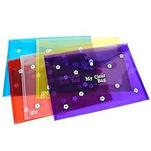 Image of Peeplvalue My Clear Bag Pack of 12 A4 Size Blue Colour Floral Design Transparent Plastic Folder, Button Closer File, Document Organizer