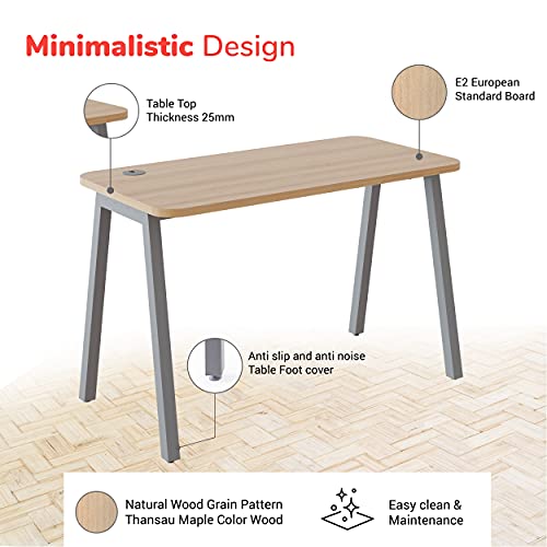 Image of KOKUYO IVO Home Office Desk - Heavy-Duty Work Table for Home, Study, Office & Workspace | 25mm Thick Engineered Wood Top, Sturdy & Angular Metal Legs | (Grey, 1200MM)