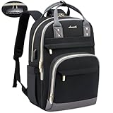 LOVEVOOK Laptop Backpack for Women, Unisex Travel Anti-theft Bag, Business Work Computer Backpacks Purse for Men, Casual Hiking Daypack with Lock, 15.6 Inch, Black-Grey