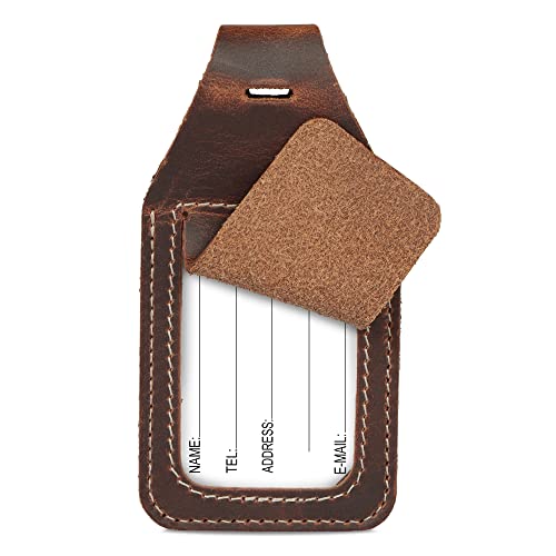 Londo Leder Luggage Tag With AirTag Holder - Leather ID Tag for Travel - Compatible with Apple AirTag, Light Brown
