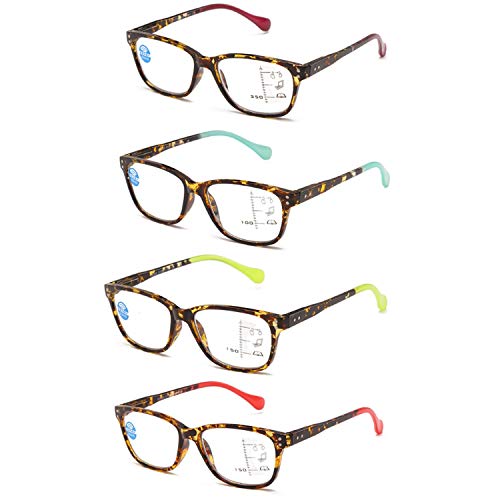 4 Mixed Colors Reading Glasses Fashion Unisex Glasses Progressive Multifocal Eyewear for Men Women Blue Light Blocking Computer Readers Spring Hinge (Color : Red Yellow Purple Green, Size : 2.50X)