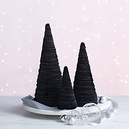 Image of Black Velvet Trees Set of 3, Modern Black and White, Holiday Entryway, Winter Home Mantel, Valentine Tabletop Tree, Centerpiece Holiday Table, Minimalist (Black)
