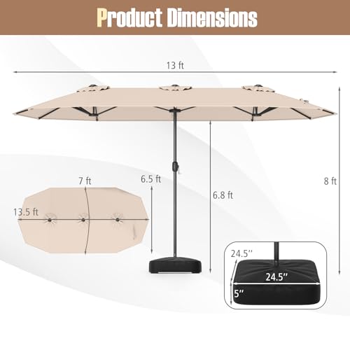 Image of Tangkula 13FT Double-sided Patio Umbrella, Extra Large Twin Table Umbrella with Crank Handle, Umbrella Base, Safety Lock, Air Vent, Outdoor Market Umbrella for Garden Pool Backyard (Beige)