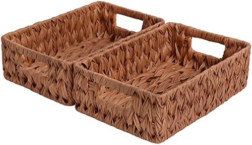 GRANNY SAYS Small Wicker Storage Basket, Waterproof Wicker Basket for Shelves, Woven Baskets for Storage, Wicker Storage Basket for Organizing Foods Tableware, Caramel Orange, 2-Pack, 11.25"L x 7.5"W x 3.5"H