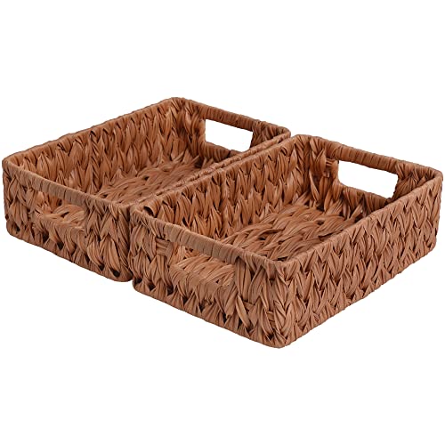 Granny Says Small Wicker Storage Basket, Waterproof Wicker Basket For Shelves, Woven Baskets For Storage, Wicker Storage Basket For Organizing Foods Tableware, Caramel Orange, 2-Pack, 11.25"L X 7.5"W X 3.5"H #TOP2