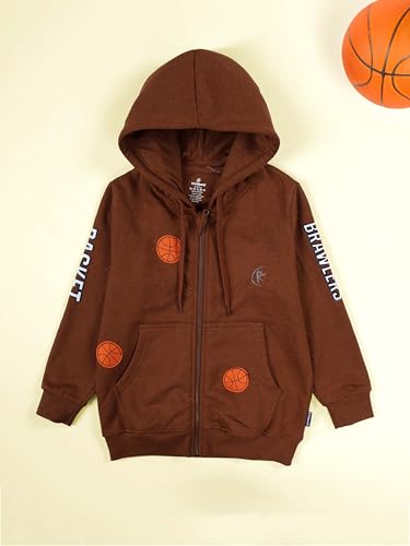 Image of KiddoPanti Boys Solid Cotton Full Sleeve Zip-Up Front Open Hooded Sweatshirt