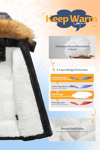 Image of CREATMO US Boy's Sherpa Long Parka Winter Coat Thicken Water Repellent Puffer Jacket With Removable Faux Fur Hood