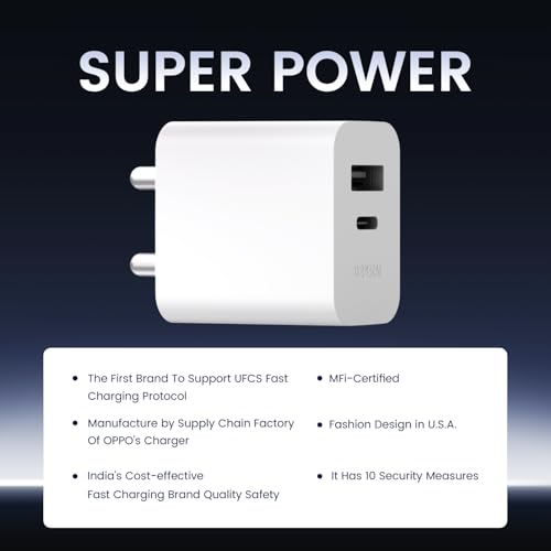 Image of DeperAI 25W Dual Port GaN III Fast Charger - MFi Certified, PD3.0 & UFCS Support for iPhone, Samsung, Oppo, Vivo, iPad & More (White)