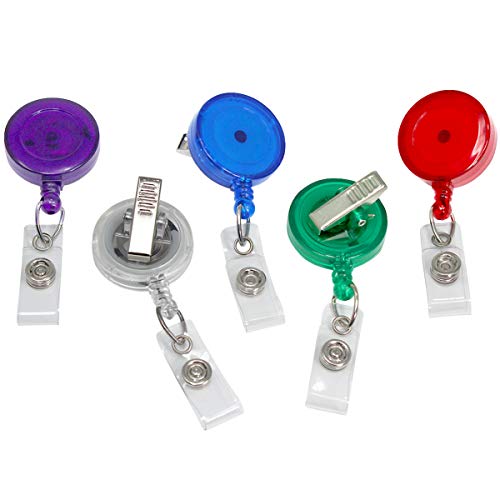 25 Pack - Translucent Retractable ID Badge Reels with Alligator Swivel Clip