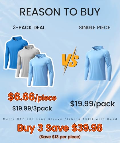 ZITY 3 Pack Men's Sun Protection Hoodie Shirt Fishing Shirts for Men UPF 50+ Long Sleeve Shirt Lightweight Rash Guard - Image 6