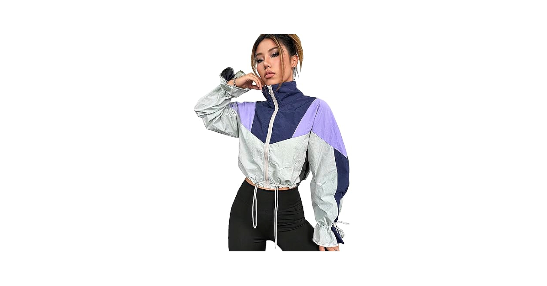 SweatyRocks Women's Colorblock Drawstring Hem High Neck