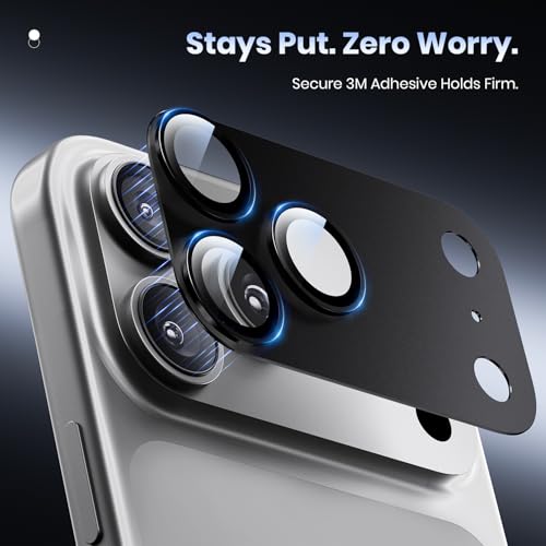 Image of Hoerrye for iPhone 17 Pro Camera Lens Protector - [12FT Shatterproof Military Grade] [Strong Adsorption] Metal 9H+ Tempered Glass Camera Screen Full Cover Case Friendly,Black