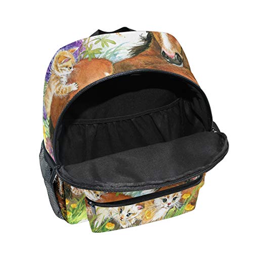 Orezi Cute Toddler Backpack For Boy Girl,Floral Horse And Kitten Kid's Schoolbag Preschool Bag Travel Bacpack With Chest Clip #TOP4