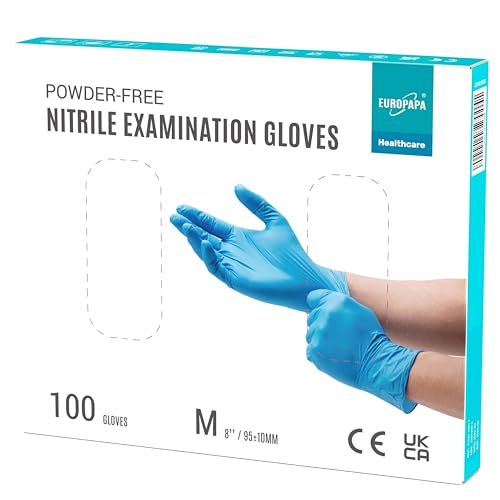 EUROPAPA® 100 Guantes De Nitrilo Desechables, Guantes Desechables, Guantes De Examen, Guantes De Nitrilo, Sin Polvo, Sin LÁTex, No EstÉRiles, Sin LÁTex, Guantes Disponables (M, Azul)