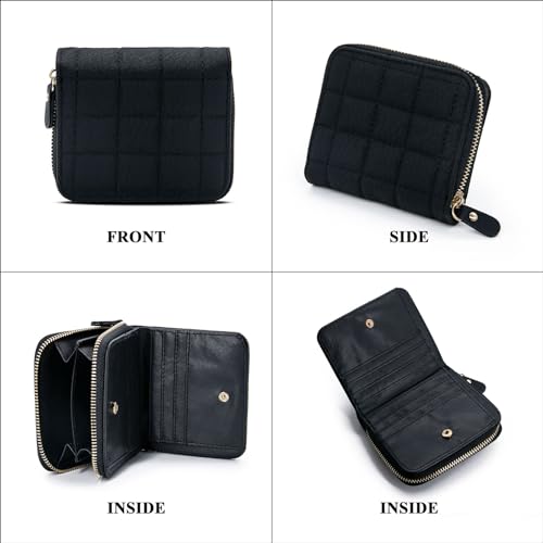 LJCZKA Small Wallet for Women Girls Bifold Quilted Leather Pocket Wallet Accordion Card Holder Wallet Compact Wallet (Black)4