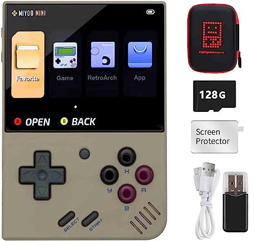 Miyo Mini Plus, Console di gioco portatile con schermo IPS da 3,5 pollici, 640 x 480, scheda TF da 128 GB, con 15000 giochi classici, supporta la modalità hotspot Wi-Fi, con custodia
