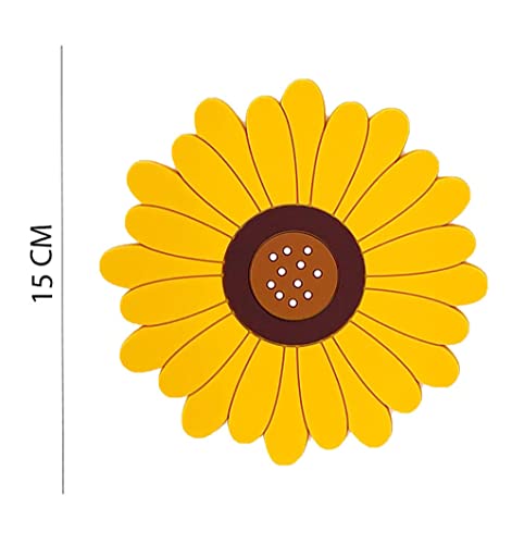 Image of Silicone Trivet Mat - Sunflower Hot Pot Holder Pads - Coasters for Kitchen - Placemat for Hot Dishes - Hot Pads for Table (Set of 4, Meduim, Yellow)