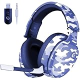 Gtheos 2.4GHz Wireless Gaming Headset for PS5, PS4 Fortnite & Call of Duty/FPS Gamers, PC, Switch, Bluetooth 5.3 Gaming Headphones with Noise Canceling Mic, Stereo Sound, 40+Hr Battery -Navy Camo