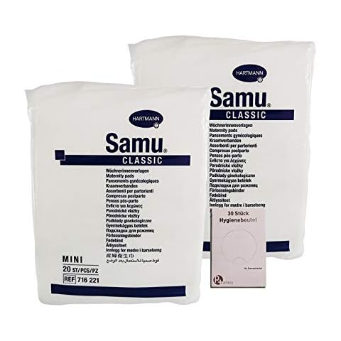 Wöchnerinneneinlagen Hartmann Samu Classic Mini 2 x 20 Stück Binden nach der Geburt Wochenbettbinden + praxy Hygienebeutel Cover