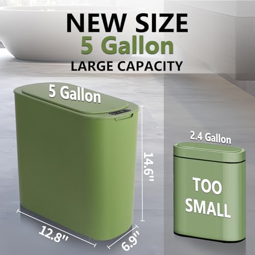 Image of TIPGO 5 Gallon Motion Senor Bathroom Trash Can with Lid, Automatic Garbage Can Touchless, Smart Plastic Waste Basket for Narrow Spaces, Bathroom, Office, Bedroom, Living Room (Green)