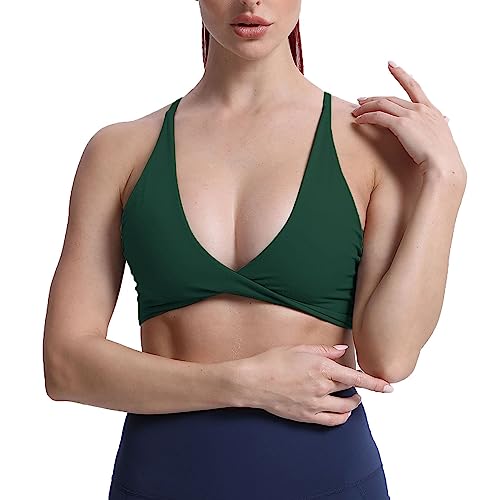 Aoxjox Women\'s Workout Sports Bras Fitness Backless Padded Sienna Low Impact Bra Yoga Crop Tank Top (Storm Green, Medium)