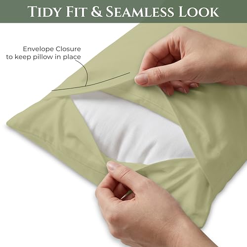 Image of Royale Linens 100% Cotton Pillow Cases King Size Set of 2 - Percale Pillowcase - Sage Green Pillow Cases Soft Cooling & Breathable Hotel Cotton Pillowcases, Fits King Pillows (20 inchx40 inch, Sage Green)