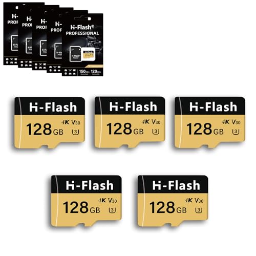 Tarjeta micro SD de 128 GB, paquete de 5 con adaptador de tarjeta SD, tarjeta micro SD de 128 GB, tarjeta de memoria micro de hasta 150 MB/s, C10 U3 V30 4K A1 UHS-I TF tarjeta mini SD de 128 GB para