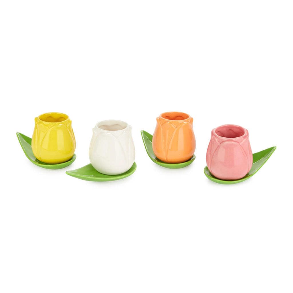 Balvi Set Tazas café Tulip Color Blanco/Amarillo/naraja/Rosa 4 Tazas con Forma de tulipán y 4 Platos