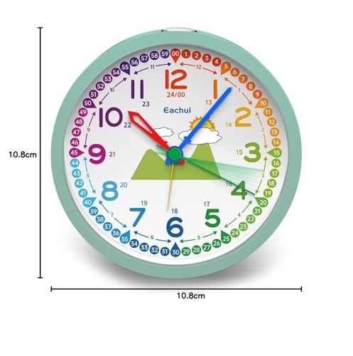 Eachui Analog Wecker Kinder ohne Ticken für Jungen und Mädchen - Analog Quarzwecker mit Nachtlicht, Snooze und Batteriebetrieben Lernwecker, einfach einzustellen(Grün)