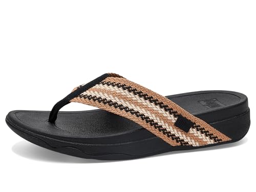 Image of FitFlop, Womens, Surfa Stripe-Webbing Toe-Post Sandals, Black Mix, 8.5, Medium