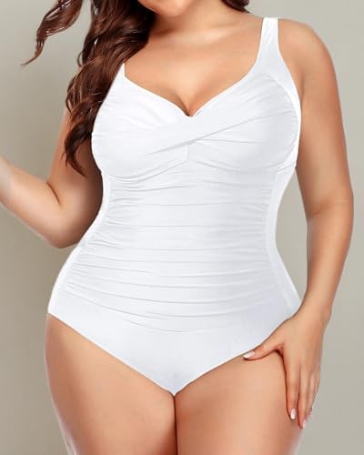 Image of Women Plus Size One Piece Swimsuits Tummy Control Twist Front Bathing Suit | Unremovable Bra, Sweetheart Neckline, Wide Adjustable Straps, Ruched Stomach, Side-Splicing Design, Full Coverage Bottom