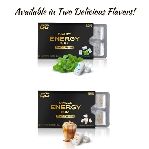 Dialed Energy Caffeine Gum (24pc) | 50mg Natural Caffeine | Sugar Free Chewing Gum with L-Theanine + Taurine | Aspartame Free, 0 Calories | Xylitol Gum | (Cool Mint) - image 9