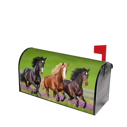 Image of Dujiea Horses Running Mailbox Wraps - Waterproof Magnetic Post Box Cover, Large Size 25.5 inch L x 21 inch W - Garden Yard Outside Farmhouse Home Decor