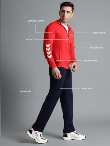 Image of hummel Promo Men's All weather Regular Fit Track Suit with Zipper and Pockets Comfortable Breathable Stretchable Soft Fabric For Everyday Use Ideal for Gym Training or Running Loungwear