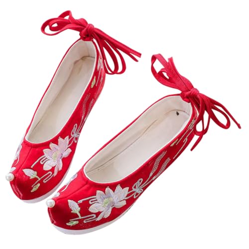 KOMBIUDA Zapatos Bordados de Estilo Chino para Mujer Cuña Interior Elevada Diseño Retro Elegante Cómodos y para Uso Diario y Ocasiones Hanfu