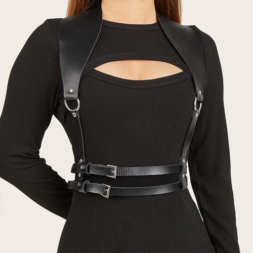 Men's Trendy Gothic Punk Vintage Adjustable Two-Row Button PU Bondage Waist Strap with Belt - Perfect for Outerwear(Black and Brown)2