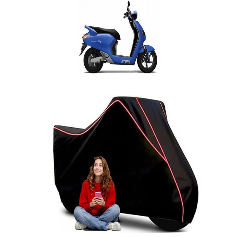 Image of Flow Scooty Bike Cover Water Resistant Outdoor Use Universal Fit Scooters Motorcycles Heavy Duty UV Protection Dust Rain Scratch Resistant Elastic Bottom Black Blue Piping