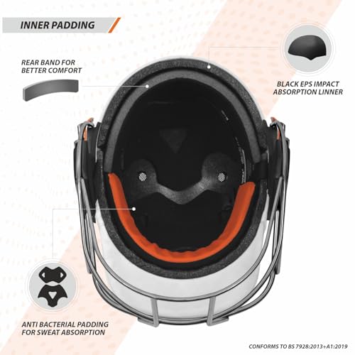 Image of DSC Empra Titanium BSI Approved Professional Cricket Helmet | BS7928 Certified Pro-Standard Hard Ball Helmet with Ultra-Light Titanium Grill & Advanced Shock Absorption | Color: White | Size: S